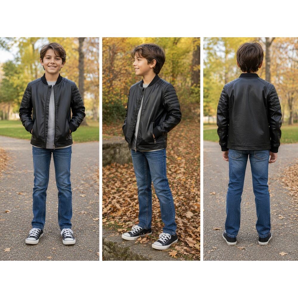H&M Boys Black Faux Leather Moto Jacket Sherpa Lined Size 10 (9–10Y)